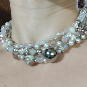 Hand breaded Multi strand Pearl Choker Necklace